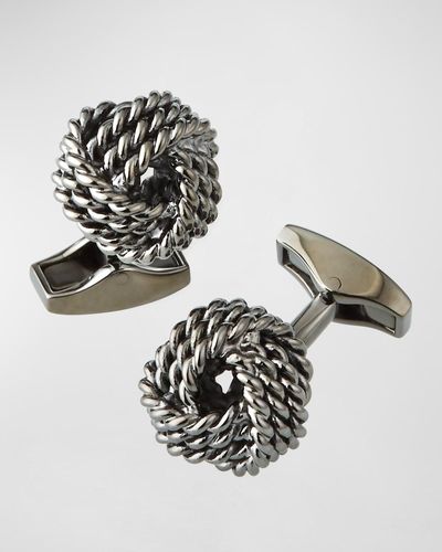 Tateossian Knot Round Cuff Links, Rhodium - Metallic