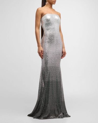 Jovani Strapless Ombre Sequin Trumpet Gown - Gray