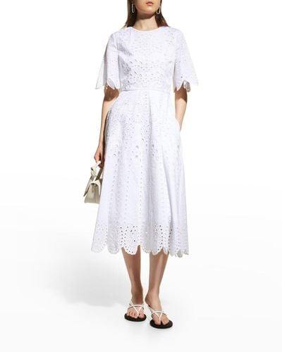 Jason Wu Eyelet Embroidered Scalloped Midi Dress - White