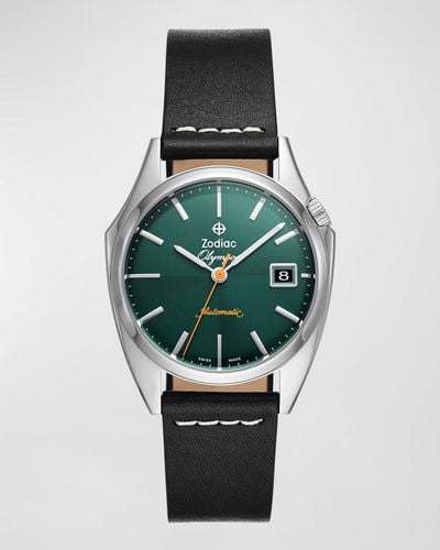 Zodiac Dress Olympos Automatic Leather Watch, 37Mm - Green