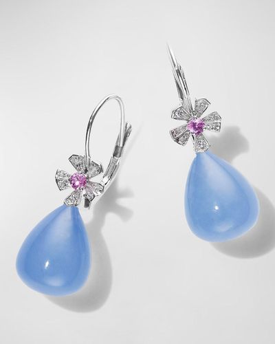 Mimi So 18k Yellow Gold Wonderland Teardrop Chalcedony Diamond Earrings - Blue