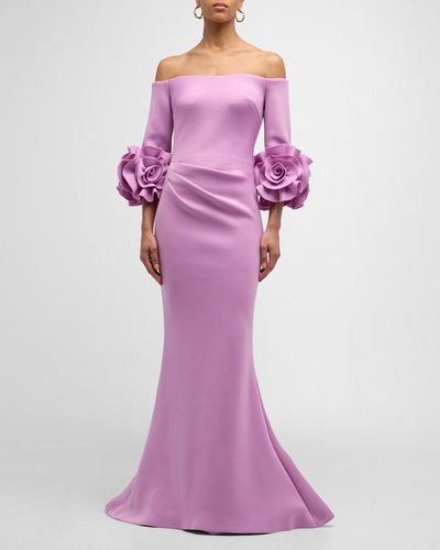 Jovani Off-Shoulder Rosette Trumpet Gown - Purple