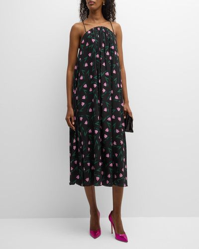 Emporio Armani Sleeveless Floral-print Silk Midi Shift Dress - Black