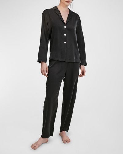 Lunya Washable Silk Long-Sleeve Pant Set - Black
