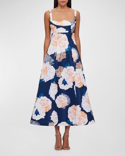 LEO LIN Odette Sleeveless Floral-print Midi Dress - Blue