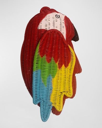 Serpui Collin Macaw Straw Clutch Bag - Red