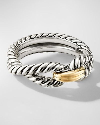 David Yurman Cable Loop Ring In Silver With 18k Gold, 8mm - Metallic