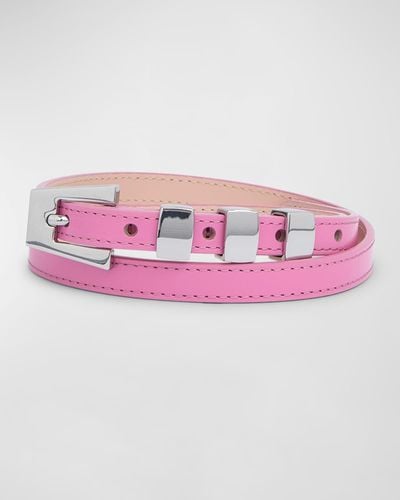 BY FAR Vic Skinny Semi-Patent Leather Belt - Pink