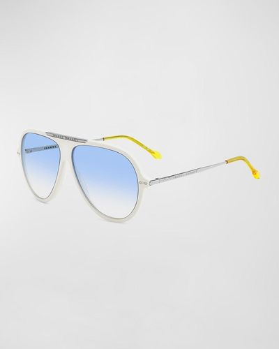 Isabel Marant Logo Mixed-Media Aviator Sunglasses - Blue