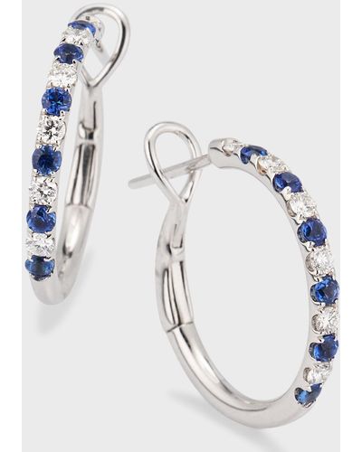 Frederic Sage 18k White Gold Small Alternating Diamond And Sapphire Hoop Earrings - Blue