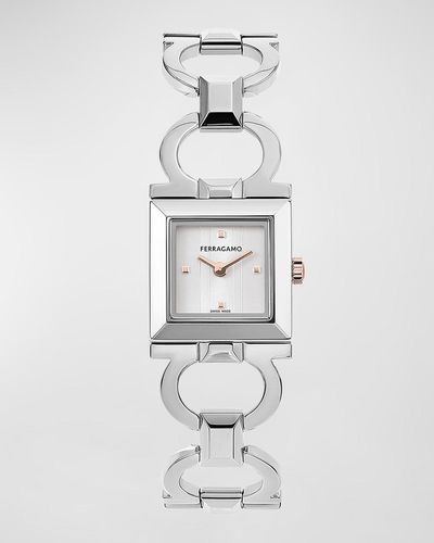 Ferragamo 20mm Double Gancini Square Watch With Bracelet Strap - White