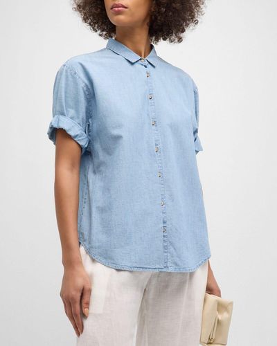 Xirena Channing Button-Down Cotton Denim Shirt - Blue