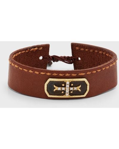 Armenta Leather Id Bracelet With Diamonds - Brown
