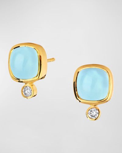 Syna 18k Yellow Gold Limited Edition Aquamarine Sugarloaf Candy Earrings With Diamonds - Blue