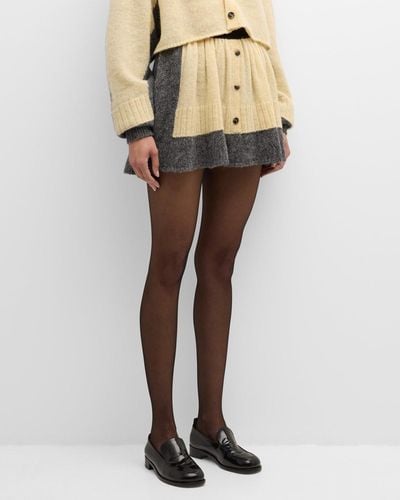 Loewe Bicolor Knit Button-Front Mini Skirt - Natural