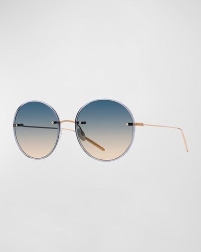 Barton Perreira Rigby Golden Titanium & Acetate Round Sunglasses - Blue