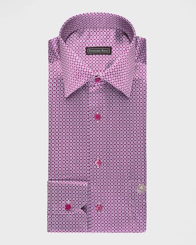 Stefano Ricci Medallion-Print Silk Dress Shirt - Purple