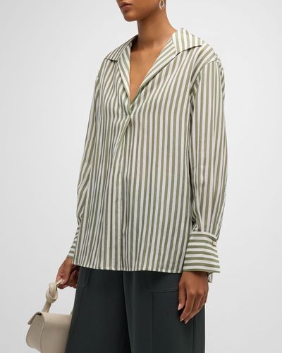 Vince Coast Stripe Shaped-Collar Pullover Shirt - Gray