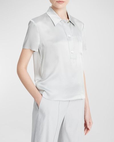 Vince Silk Charmeuse Short-Sleeve Polo Shirt - White