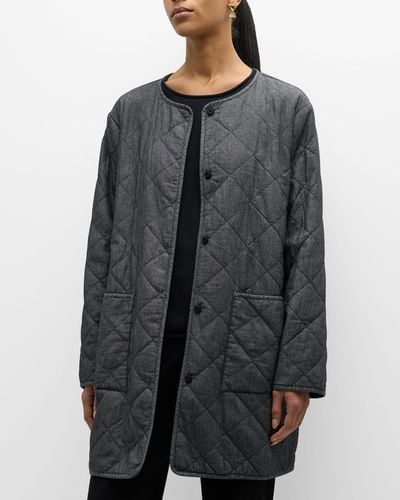 Eileen Fisher Quilted Snap-Front Organic Cotton Coat - Gray