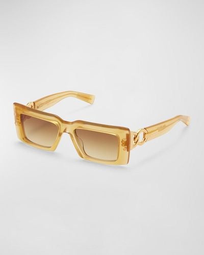 Balmain Imperial Acetate & Titanium Rectangle Sunglasses - White