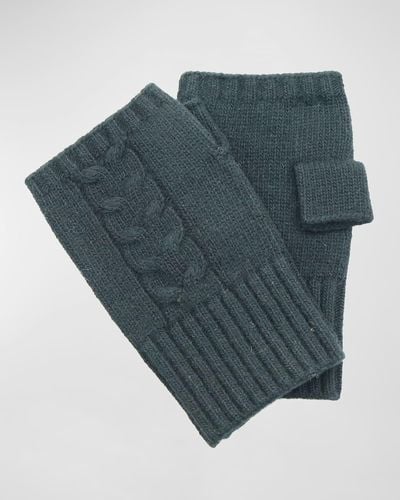 Bergdorf Goodman Cable-Knit Fingerless Gloves - Gray