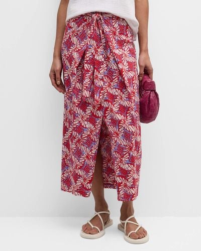 Xirena Ines Abstract-Print Faux-Wrap Maxi Skirt - Red