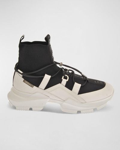 Les Hommes Sock Knit Chunky High-Top Sneakers - Black