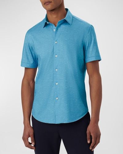 Bugatchi Ooohcotton Tech Heathered Sport Shirt - Blue