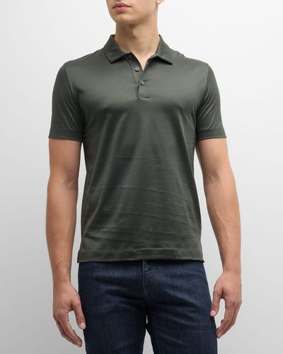 Canali Mercerized Interlock Knit Polo Shirt - Green