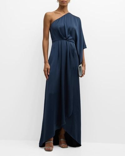 Ramy Brook High-Low One-Shoulder Kimono-Sleeve Gown - Blue