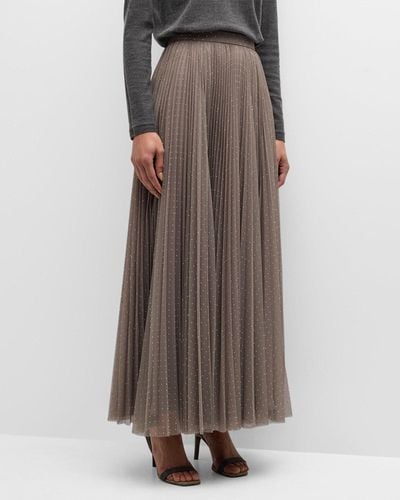 Altuzarra Sif Strass Embellished Pleated Tulle Maxi Skirt - Brown