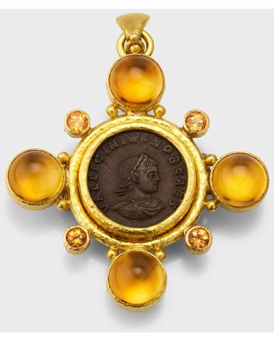 Elizabeth Locke 19k Ancient Roman Bronze Coin Pendant With Citrine And Spessartite - Metallic