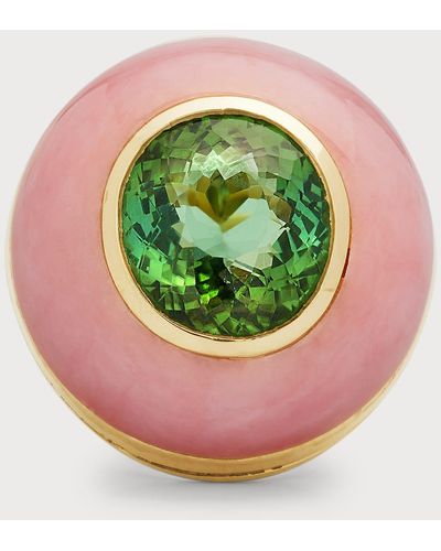 Retrouvai Lolli Green Tourmaline And Pink Opal Ring, Size 6.5