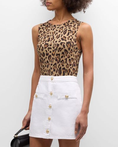 L'Agence Shelly Leopard Tank Top - White