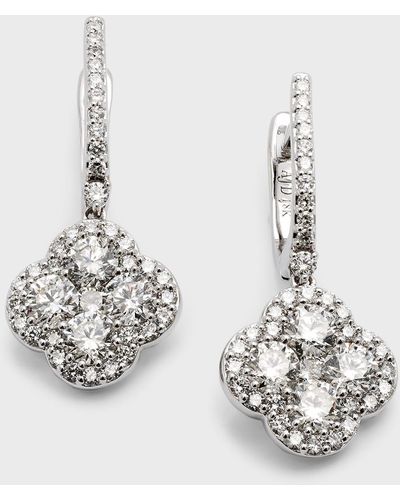 Neiman Marcus 18k White Gold Diamond Flower Hoop Drop Earrings - Metallic