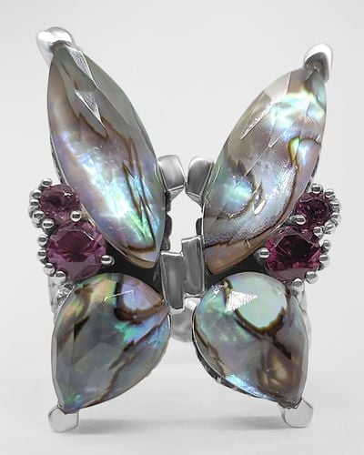 Stephen Dweck Faceted Abalone And Rhodolite Garnet Butterfly Ring In Sterling Silver - Gray