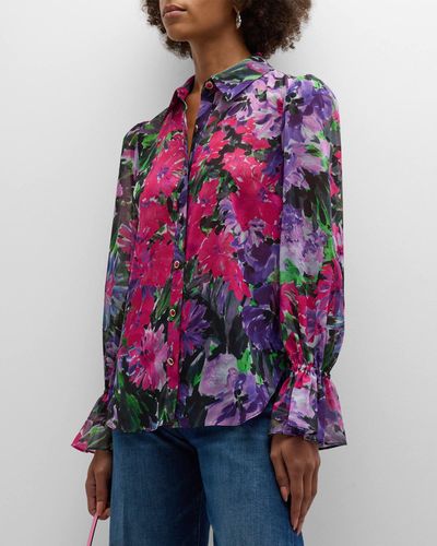 MILLY Lacey Floral-print Button-down Blouse - Multicolor