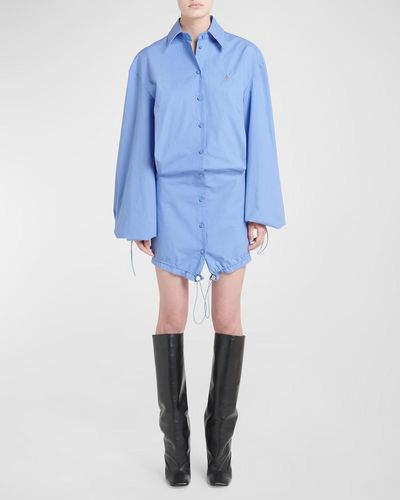 The Attico Drawcord Long-Sleeve Mini Shirtdress - Blue