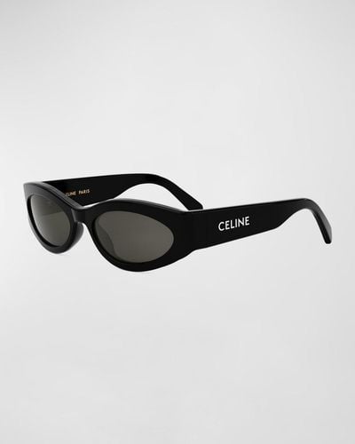 Celine Monochroms Acetate Oval Sunglasses - Black