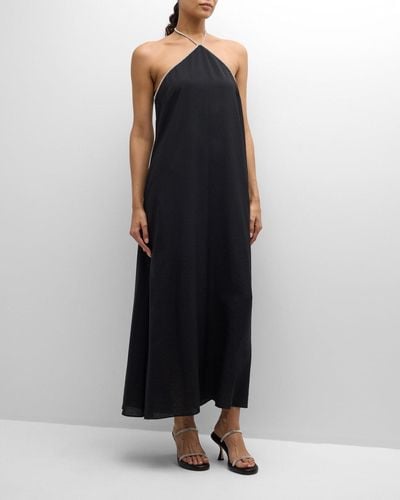 Jonathan Simkhai Onyx Crystal Trim Halter Maxi Dress - Black