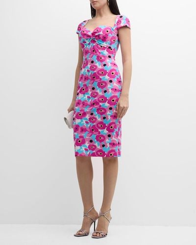 La Petite Robe Di Chiara Boni Battiata Floral-Print Twist-Front Midi Dress - Pink