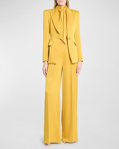 Alex Perry Fitted Satin Crepe Single-Breasted Blazer - Yellow