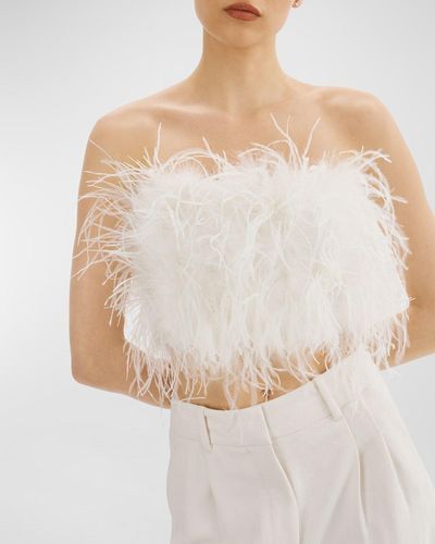 Lamarque Zaina Strapless Ostrich-feather Crop Top - White