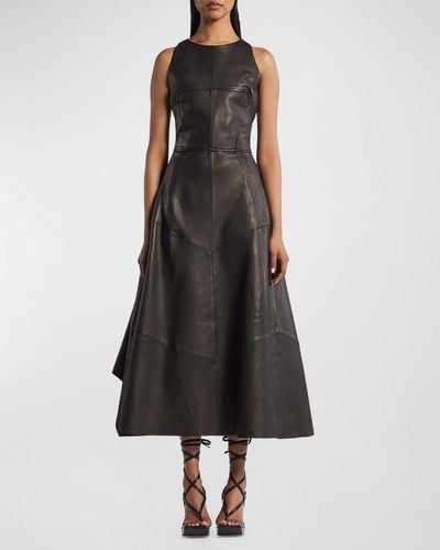 Maticevski Linden Sleeveless Paneled Leather Midi Dress - Black