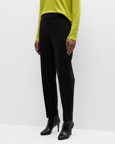 Eileen Fisher Tapered Pintuck Flex Ponte Ankle Pants - Black