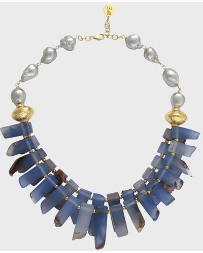 Devon Leigh Agate Slab, Pearl And Accent Necklace - Blue