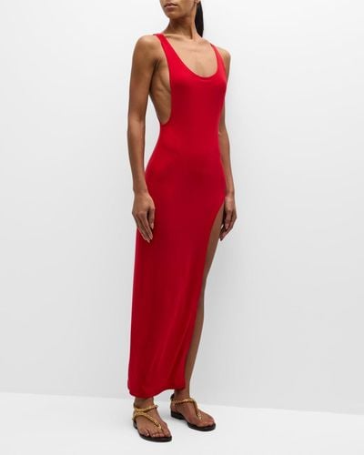 Norma Kamali Marissa Wide Slit Gown - Red