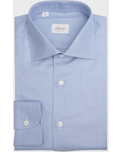 Brioni Cotton Micro-Structure Dress Shirt - Blue