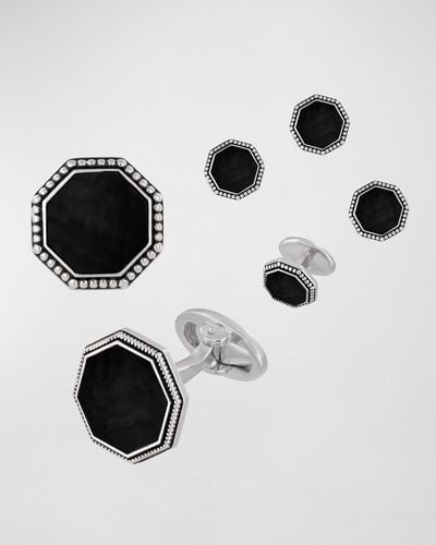 Jan Leslie Beaded Octagonal Onyx Cufflinks Studs Set - Black